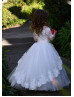 Off Shoulder Beaded Ivory Lace Tulle Stunning Flower Girl Dress Off Shoulder Beaded Ivory Lace Tulle Stunning Flower Girl Dress